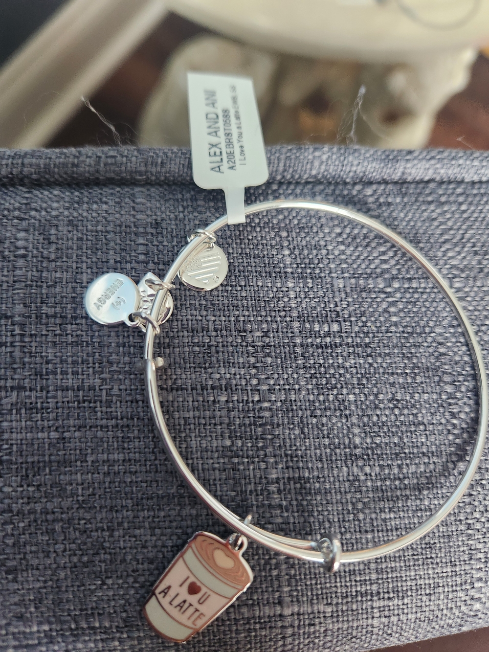 Alex and Ani Silver Bracelet with Brown and White Coffee Cup Charm